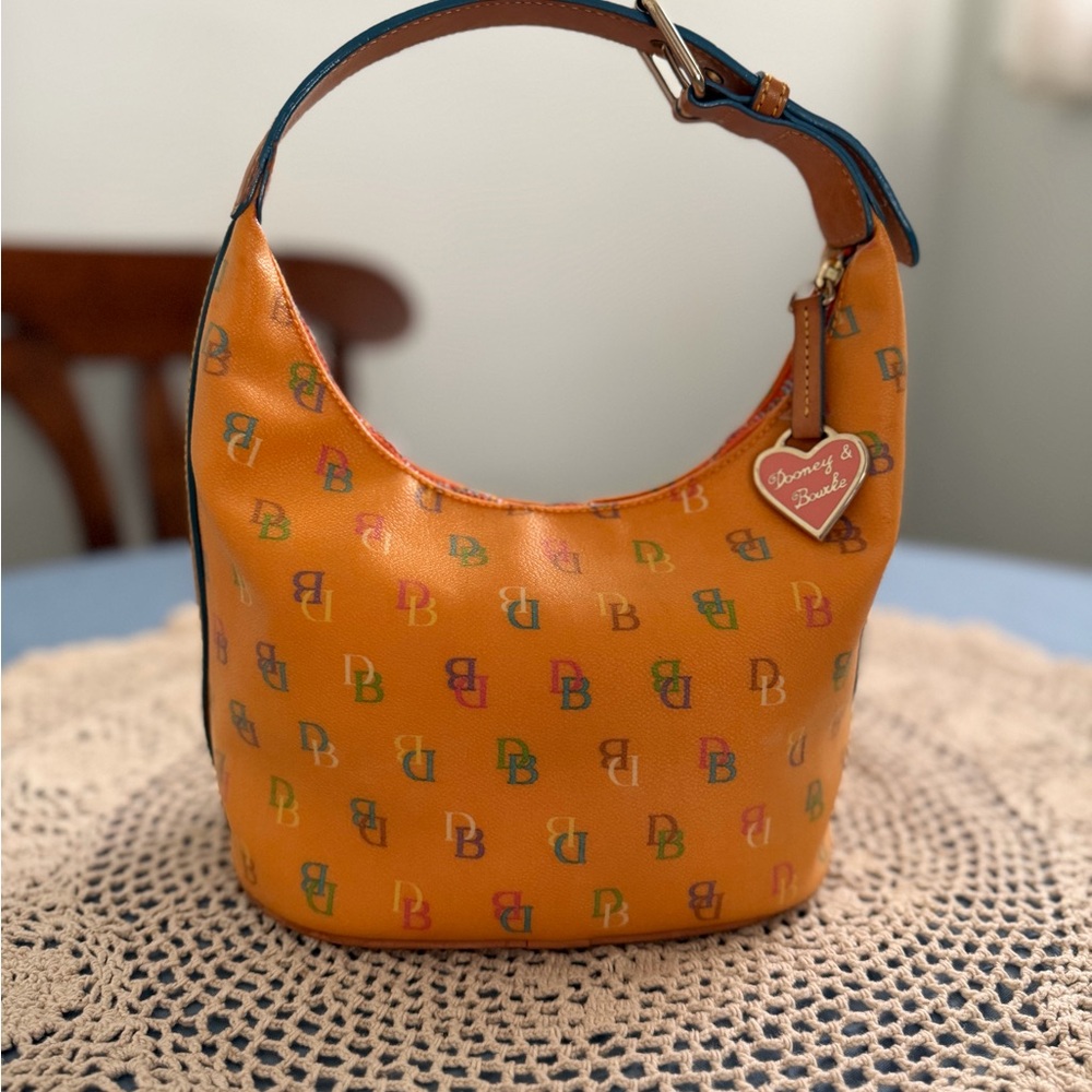 Dooney & Bourke Rainbow Monogram Small Tassel Hobo Tangerine